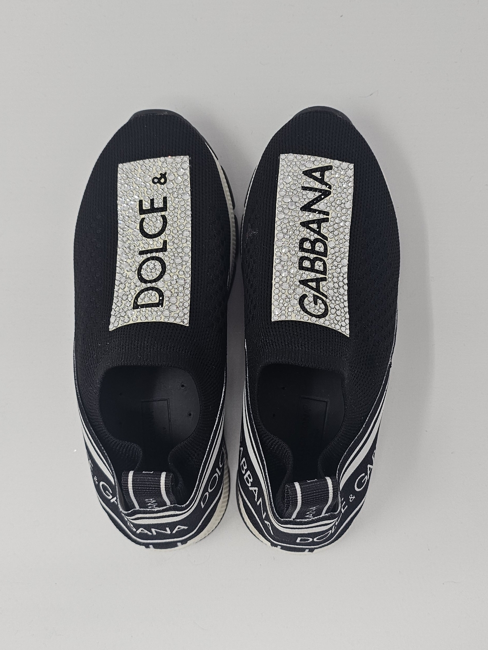 Dolce & Gabbana KIDS Black Slip-On Crystal Logo Sneakers